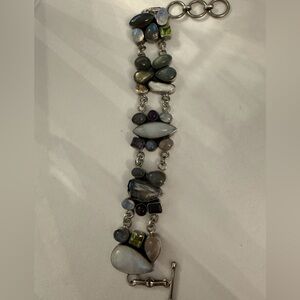 Sterling Silver Multicolor Pearl, Labradorite, Tourmaline, Gem Stone Bracelet